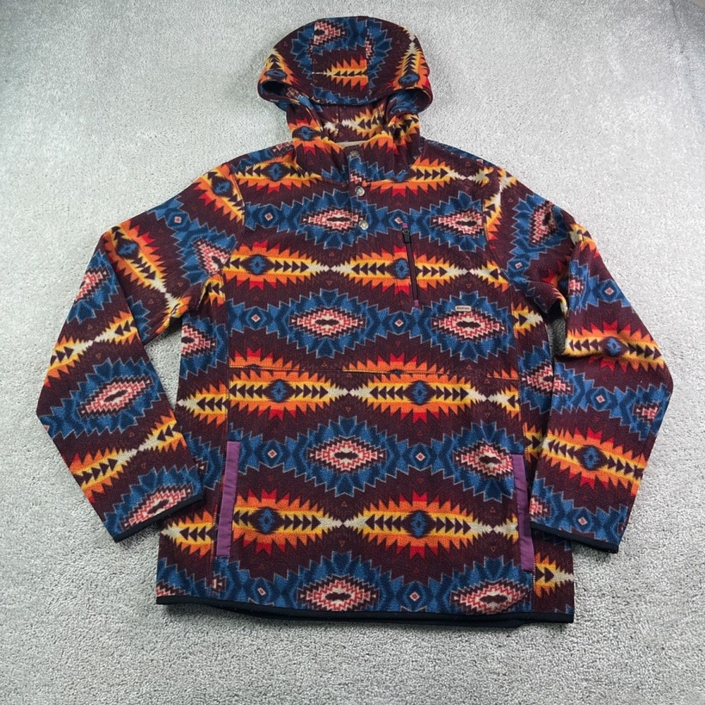 Dravus Hoodie Mens Large Multicolor Aztec Southwestern Fleece Snap Neck Pullover